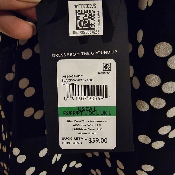 NWT Nine West Sleeveless Black & White Polka-dot Top Size Large - Picture 7 of 8